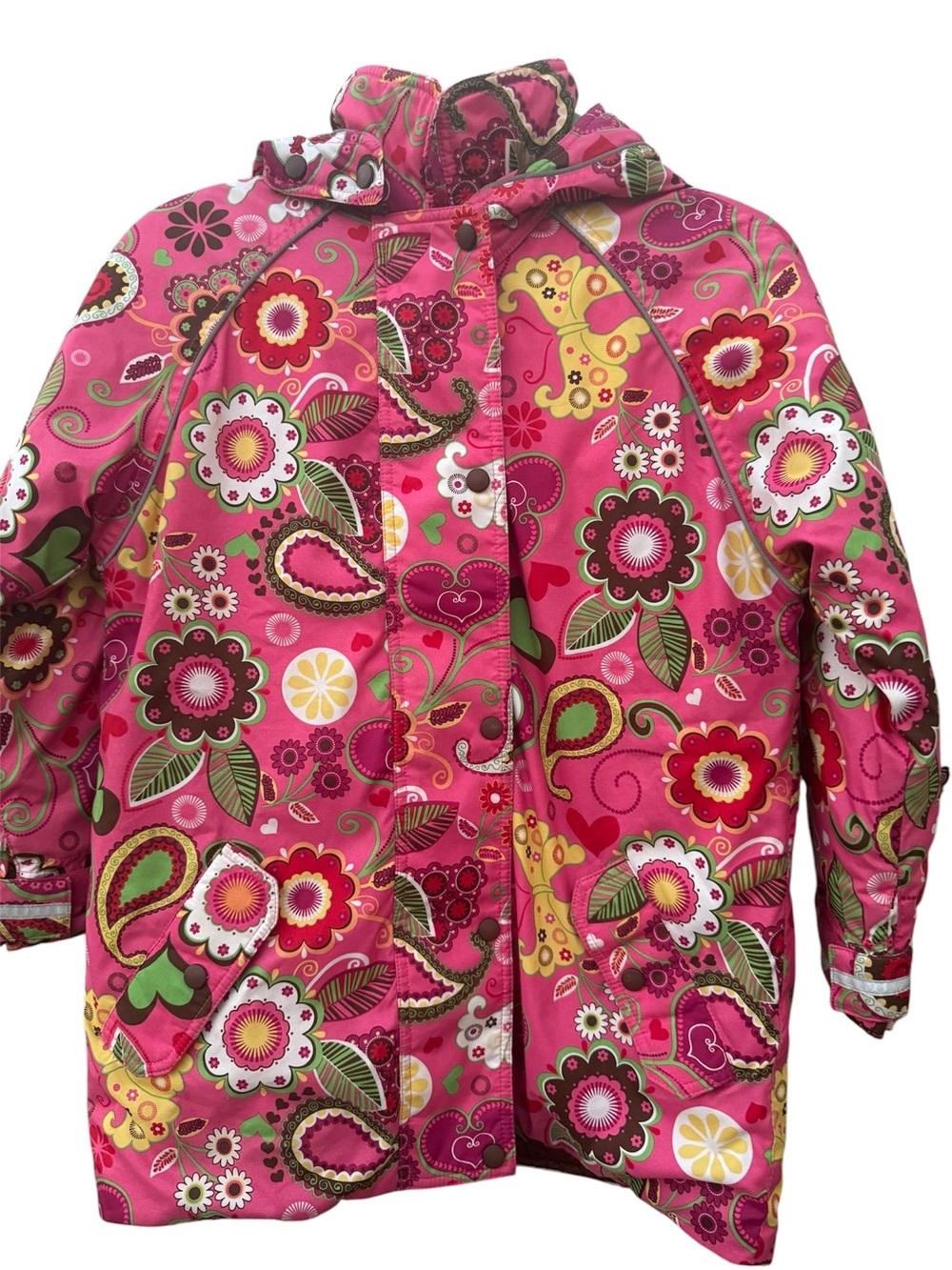 Hanna Anderson Floral Hooded Coat Jacket Girls Size 140 10Y Pink Paisley